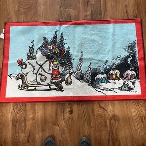 The Grinch Who Stole Christmas Holiday Area Rug Whoville Sleigh 44x26 Red Blue